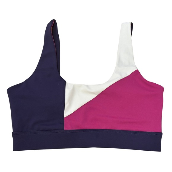WILO the Label Color Block Sports Bra Top Size Medium Purple Pink White Athletic - Picture 1 of 5